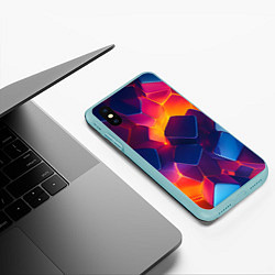 Чехол iPhone XS Max матовый Неоновая геометрическая текстура, цвет: 3D-мятный — фото 2