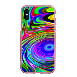 Чехол iPhone XS Max матовый Жидкие неоновые краски разводы, цвет: 3D-розовый