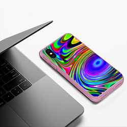 Чехол iPhone XS Max матовый Жидкие неоновые краски разводы, цвет: 3D-розовый — фото 2