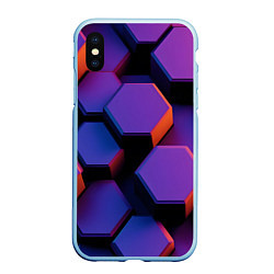 Чехол iPhone XS Max матовый Неоновые трехмерные соты, цвет: 3D-голубой