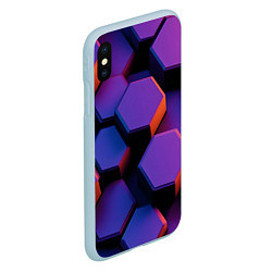 Чехол iPhone XS Max матовый Неоновые трехмерные соты, цвет: 3D-голубой — фото 2