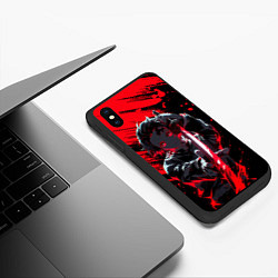 Чехол iPhone XS Max матовый Танджиро Камадо с катаной, цвет: 3D-черный — фото 2