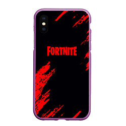 Чехол iPhone XS Max матовый Fortnite красные краски лого, цвет: 3D-фиолетовый