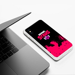 Чехол iPhone XS Max матовый Brawl stars розовые краски, цвет: 3D-белый — фото 2