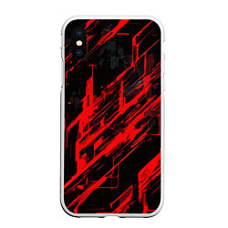 Чехол iPhone XS Max матовый Red stripes on a black background, цвет: 3D-белый