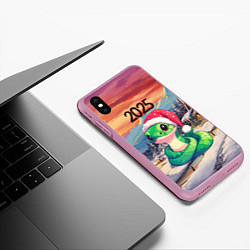 Чехол iPhone XS Max матовый 2025 новогодняя змейка, цвет: 3D-розовый — фото 2