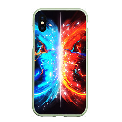 Чехол iPhone XS Max матовый Битва планет абстракция, цвет: 3D-салатовый