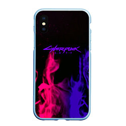 Чехол iPhone XS Max матовый Cyberpunk 2077 neon flame, цвет: 3D-голубой