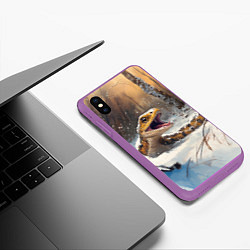 Чехол iPhone XS Max матовый Желтая гадюка в зимнем лесу, цвет: 3D-фиолетовый — фото 2