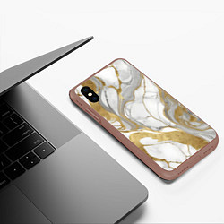 Чехол iPhone XS Max матовый Мрамор и золото, цвет: 3D-коричневый — фото 2