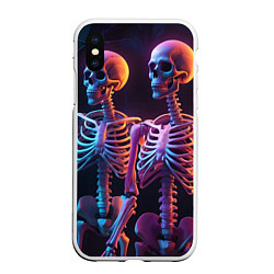 Чехол iPhone XS Max матовый Неоновые скелеты хэллоуин, цвет: 3D-белый