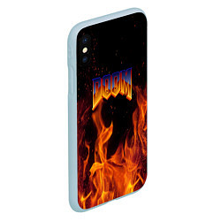 Чехол iPhone XS Max матовый Doom fire steel logo, цвет: 3D-голубой — фото 2