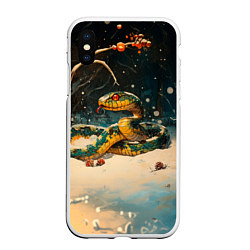 Чехол iPhone XS Max матовый Зеленая змея в ночном лесу, цвет: 3D-белый