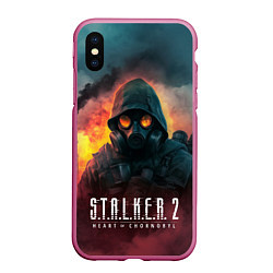 Чехол iPhone XS Max матовый Stalker 2 горящий завод, цвет: 3D-малиновый