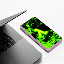 Чехол iPhone XS Max матовый Half life кислотное лого огонь, цвет: 3D-сиреневый — фото 2