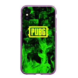 Чехол iPhone XS Max матовый PUBG green fire game, цвет: 3D-фиолетовый