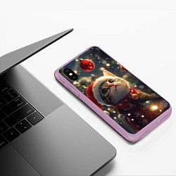 Чехол iPhone XS Max матовый Новогодний котик смотрит на шарик, цвет: 3D-сиреневый — фото 2