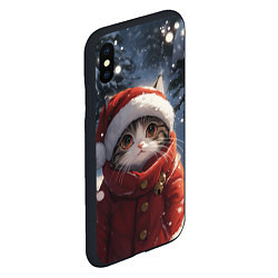 Чехол iPhone XS Max матовый Новогодний котик в зимнем лесу, цвет: 3D-черный — фото 2