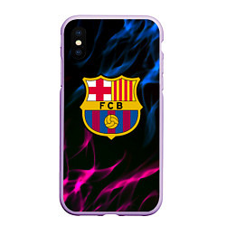 Чехол iPhone XS Max матовый Barcelona neon flame, цвет: 3D-сиреневый