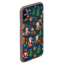 Чехол iPhone XS Max матовый Mintrcraft pattern новый год, цвет: 3D-коричневый — фото 2