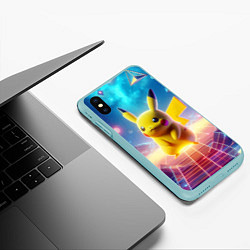 Чехол iPhone XS Max матовый Funny Pikachu - vaporwave, цвет: 3D-мятный — фото 2