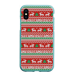 Чехол iPhone XS Max матовый Deer christmas pattern, цвет: 3D-мятный