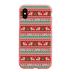 Чехол iPhone XS Max матовый Deer christmas pattern, цвет: 3D-баблгам