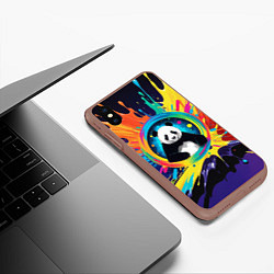 Чехол iPhone XS Max матовый Панда на фоне взрыва красок, цвет: 3D-коричневый — фото 2