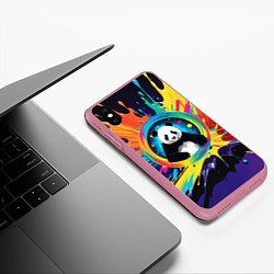 Чехол iPhone XS Max матовый Панда на фоне взрыва красок, цвет: 3D-малиновый — фото 2