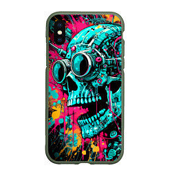 Чехол iPhone XS Max матовый Cyber skull sketch - color blots, цвет: 3D-темно-зеленый