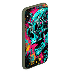 Чехол iPhone XS Max матовый Cyber skull sketch - color blots, цвет: 3D-темно-зеленый — фото 2