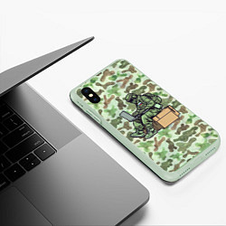 Чехол iPhone XS Max матовый Русский солдат за ноутбуком, цвет: 3D-салатовый — фото 2