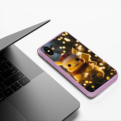 Чехол iPhone XS Max матовый Новогодний Пикачу, цвет: 3D-сиреневый — фото 2