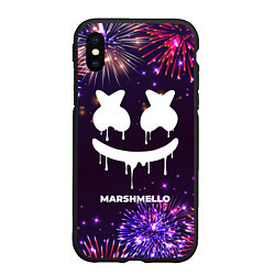 Чехол iPhone XS Max матовый Праздничный Marshmello, цвет: 3D-черный