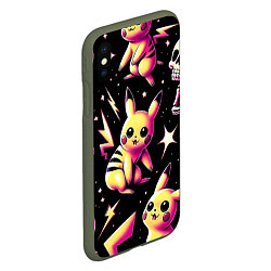 Чехол iPhone XS Max матовый Pikachu and skeletons - pattern, цвет: 3D-темно-зеленый — фото 2