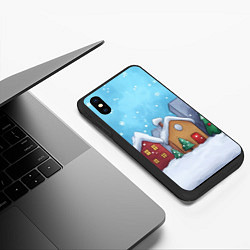 Чехол iPhone XS Max матовый Домики новогодние, цвет: 3D-черный — фото 2