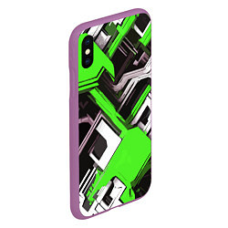 Чехол iPhone XS Max матовый Бело-зелёный техно паттерн на чёрном фоне, цвет: 3D-фиолетовый — фото 2