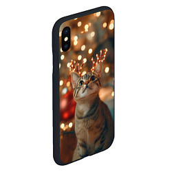 Чехол iPhone XS Max матовый Котик с новогодними рожками, цвет: 3D-черный — фото 2