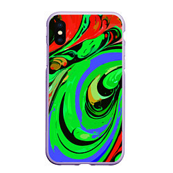 Чехол iPhone XS Max матовый Красно-зелёный узор, цвет: 3D-светло-сиреневый