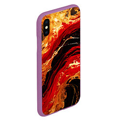 Чехол iPhone XS Max матовый Красно-золотые брызги на чёрном фоне, цвет: 3D-фиолетовый — фото 2