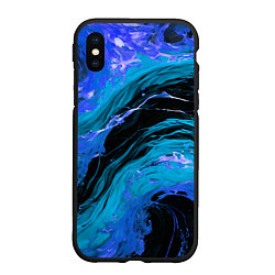 Чехол iPhone XS Max матовый Синие брызги на чёрном фоне, цвет: 3D-черный