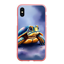 Чехол iPhone XS Max матовый Черепашка на синем фоне, цвет: 3D-баблгам