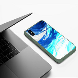 Чехол iPhone XS Max матовый Синие волны на белом фоне, цвет: 3D-темно-зеленый — фото 2