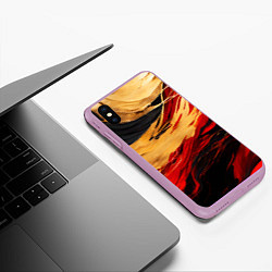 Чехол iPhone XS Max матовый Красно-золотые волны на чёрном фоне, цвет: 3D-сиреневый — фото 2