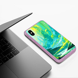 Чехол iPhone XS Max матовый Зелёная кислотная абстракция, цвет: 3D-сиреневый — фото 2