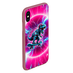 Чехол iPhone XS Max матовый Cyber tyrannosaurus is a cool skateboarder, цвет: 3D-малиновый — фото 2