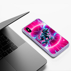 Чехол iPhone XS Max матовый Cyber tyrannosaurus is a cool skateboarder, цвет: 3D-светло-сиреневый — фото 2