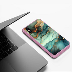 Чехол iPhone XS Max матовый Бирюзовый узор с оранжевыми вставками, цвет: 3D-розовый — фото 2