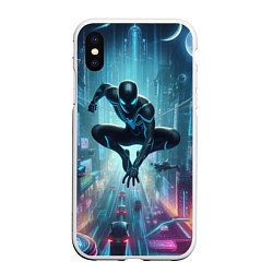 Чехол iPhone XS Max матовый Spider-man in the neon metropolis, цвет: 3D-белый