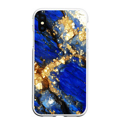 Чехол iPhone XS Max матовый Золотой минерал в синем камне, цвет: 3D-белый